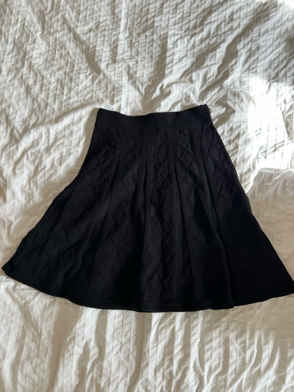 Women's Black Knit A-Line Skirt with Textured Pattern